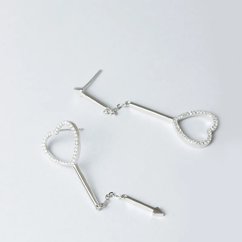 heart arrow cz asymmetric earrings 100% 925 Sterling silver Jewelry fashion Hypoallergenic Stud earrings for women girl gift