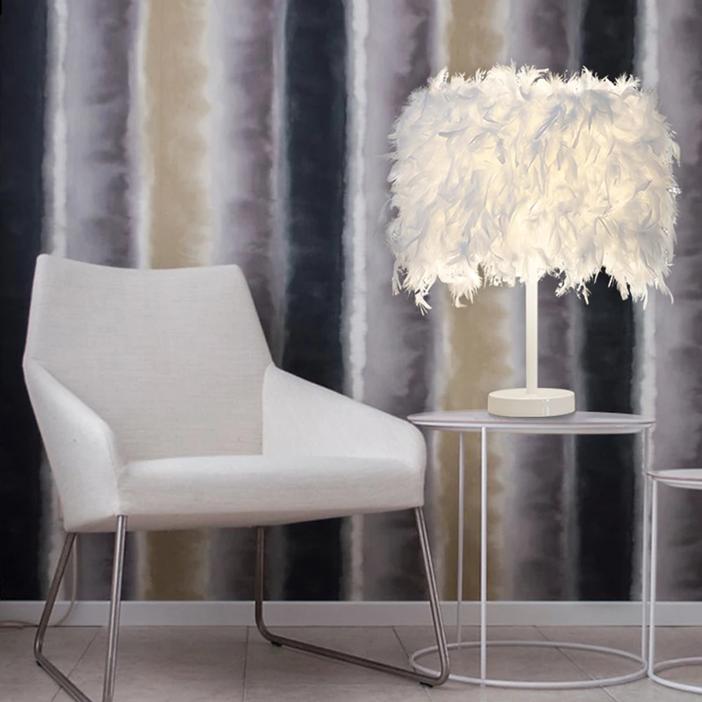 

AC 220V US Plug 7 Color Bedroom With Led Bulb Plume Plumage Stylish Table Light Ball Desk Lamp Luxury Decoration Home Light