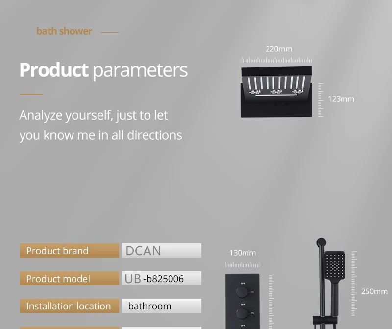Rotating Water Led Shower Set 22 Waterfall Controller Black Shower System Massage Bath & Shower Faucets  (4)