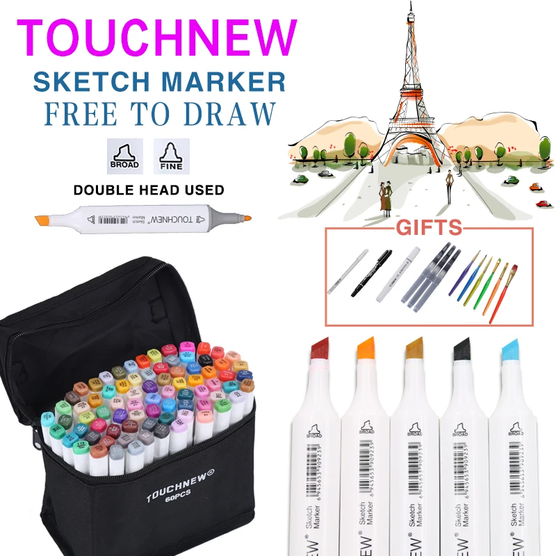 Marker Pen Set 30 40 60 80 168 Colors Dual Head Sketch Markers Brush Draw Pen