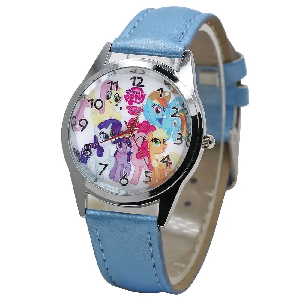 

2018 New Cartoon Child Watch Cute Little Pony Crystal Watch Fashion Girl Kid Leather Quart Quartet Watch Movement Boy Quartz Clo