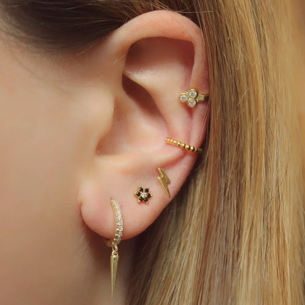 

2019 hot fashion drop spike hoops earring cz dainty gold color small tiny huggies delicate mini hoops simple jewelry for women
