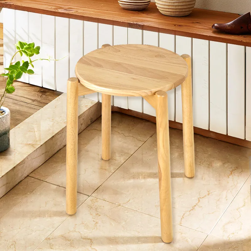 Multicolor Pure Solid Wood Round Stool Creative Simple Household Dining