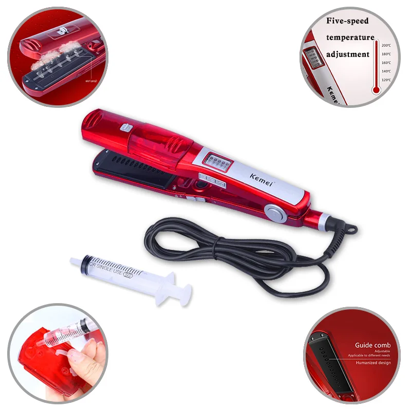 Beli Kemei Perawatan Rambut dan Styling Alat Uap Pelurus Rambut Kering   Basah Meluruskan Besi Plate Wafer Rambut Datar Besi Steampod 4