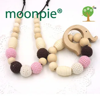 Handmade jewelry sets of nursing necklace and beech elephant wooden teether organic baby toddler teething necklace ENS50