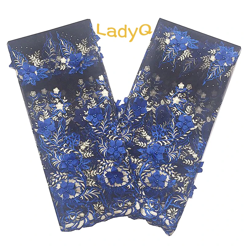 

2019 3d Lace Fabric with Beads Royal Blue Purple Nigerian Lace Fabric 2019 High Quality Lace 5 Yard Embroidered Net Lace Fabric