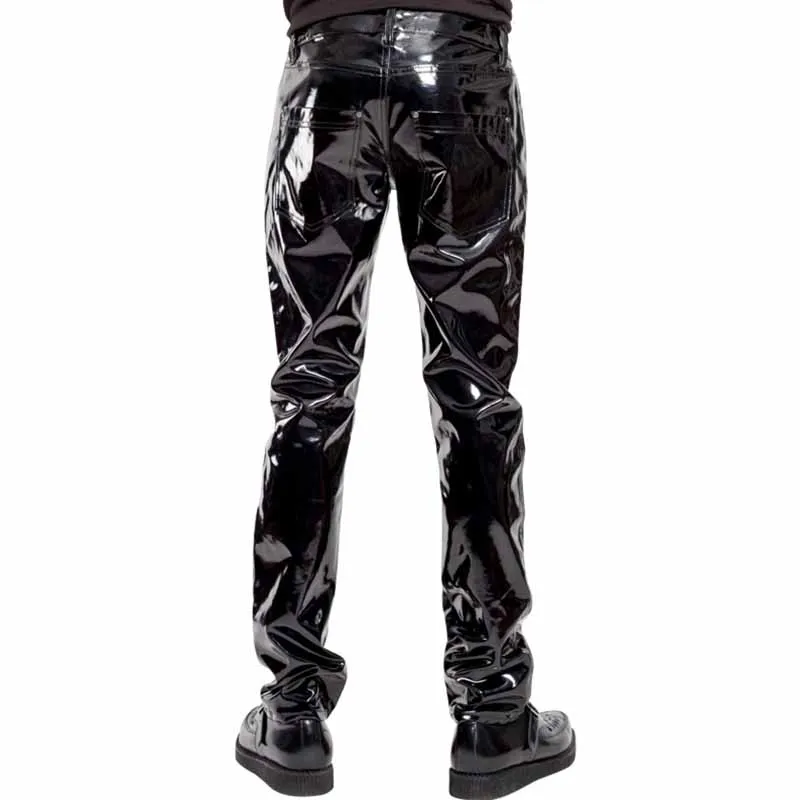 Punk Style Gothic Man Pants Sexy Wetlook Latex Vinyl Zipper Trousers Men Fashion Faux Leather Pole Dance Gay Fetish Pantalones Hombre (2)