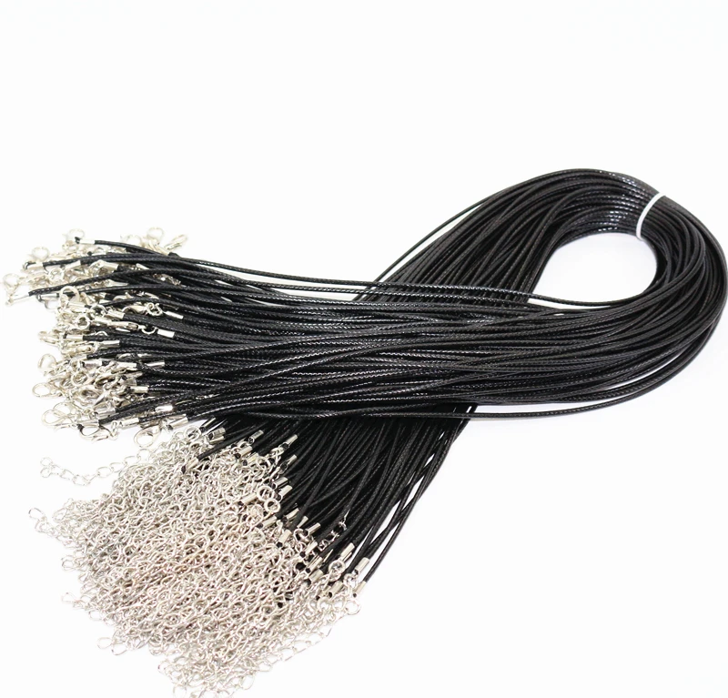 100pcs-18-Black-1-5mm-Wax-Cord-Necklace-Cord-For-DIY-Craft-Jewelry-Lobster-Clasp-Black