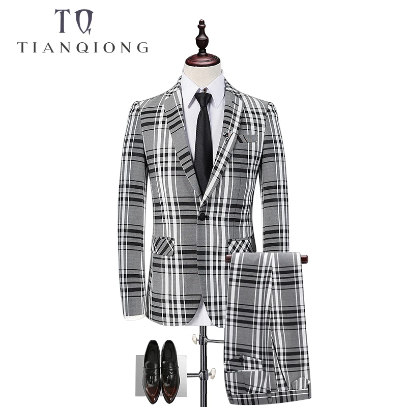 

TIAN QIONG Plaid Single-breasted 3 Piece Suit Men Korean Fashion Business Mens Suits Designers 2018 Slim Fit Wedding Suits Men