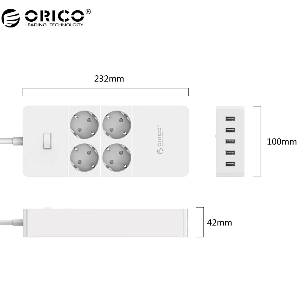 ORICO мощность полосы ЕС Plug удлинитель стабилизатор напряжения ЕС мощность полосы с 5x2. 4A USB зарядное устройство порты - Цвет: HPC-4A5U-V1
