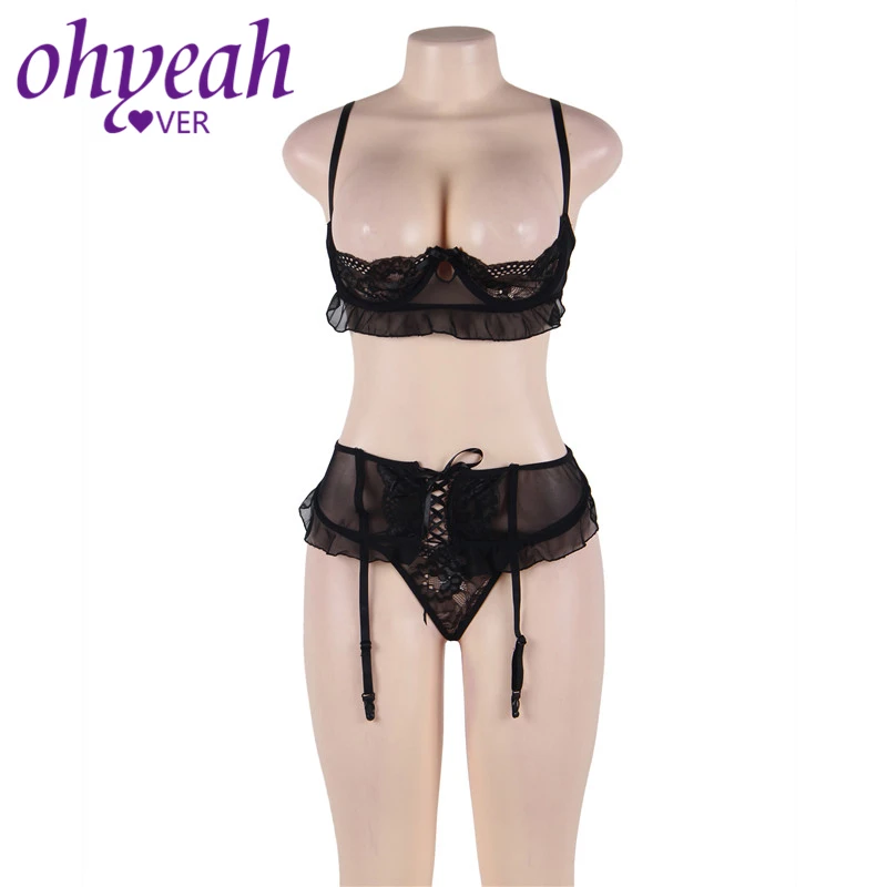 Ohyeahlover Lingerie Sets 2018 Women Black Lace 3 Piece Open Bust Bra Set RM80512 Big Size Women Panties Lenceria Para Mujer Ohyeahlover Lingerie Sets 2018 Women Black Lace 3 Piece Open Bust Bra Set RM80512 Big Size Women Panties Lenceria Para Mujer