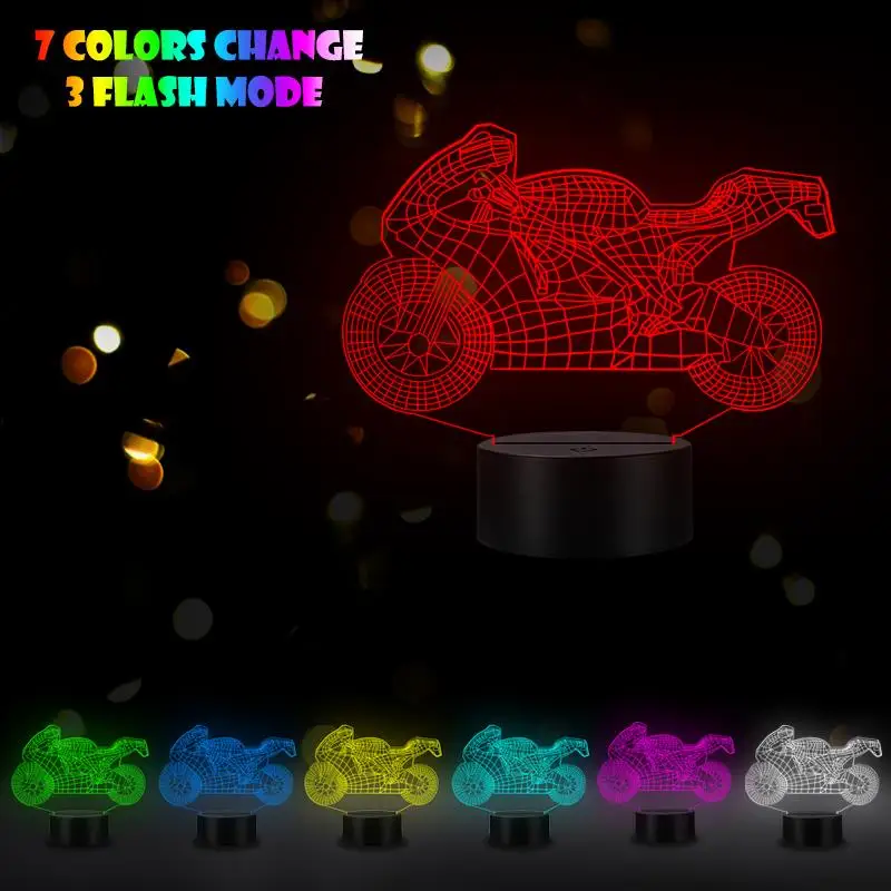 VCity модный Мотоцикл 3D СВЕТОДИОДНЫЙ Ночник светильник Настольная лампа USB