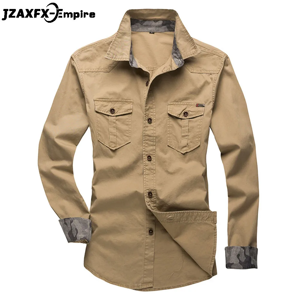 

New Arrival Men Khaki Long Sleeve Shirt Turn Down Collar Slim fit camisas para hombre Top Quality Man Solid Shirt