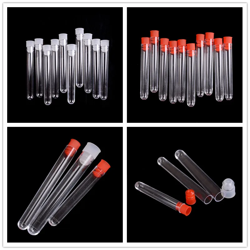 

10Pcs Plastic Transparent Good Test Tubes With Lid Caps Vial Sample Containers U Shaped Bottom Lab Equipments 15*100mm