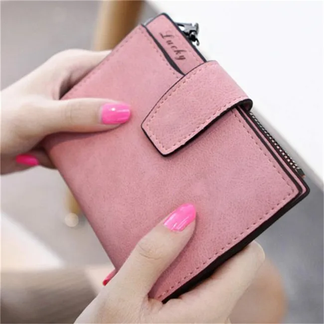 Женский кошелек Wallett на застежке, маленький и тонкий кошелек с карманом для монет и двойной кожаный кошелек, держатель для карт, кошелек, кошелек - Цвет: Pink