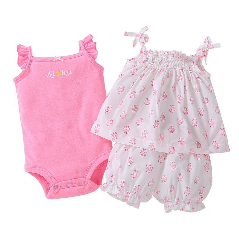 Hot sale Baby clothes cotton pink floral Baby Clothing Set baby rompers