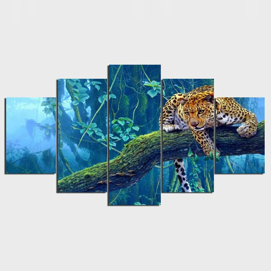 

HD Printed Canvas Poster Framework Home Decoration 5 Pieces Animal Leopard for Living Room Wall Art Painting Modular Pictures