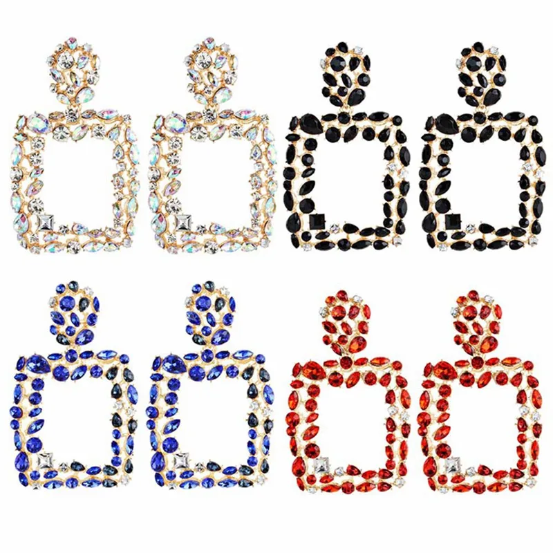 

European And American Big Exaggerated Crystal Geometric Square Earrings Fashion Statement Drop Earring Vintage Christmas Jewelry