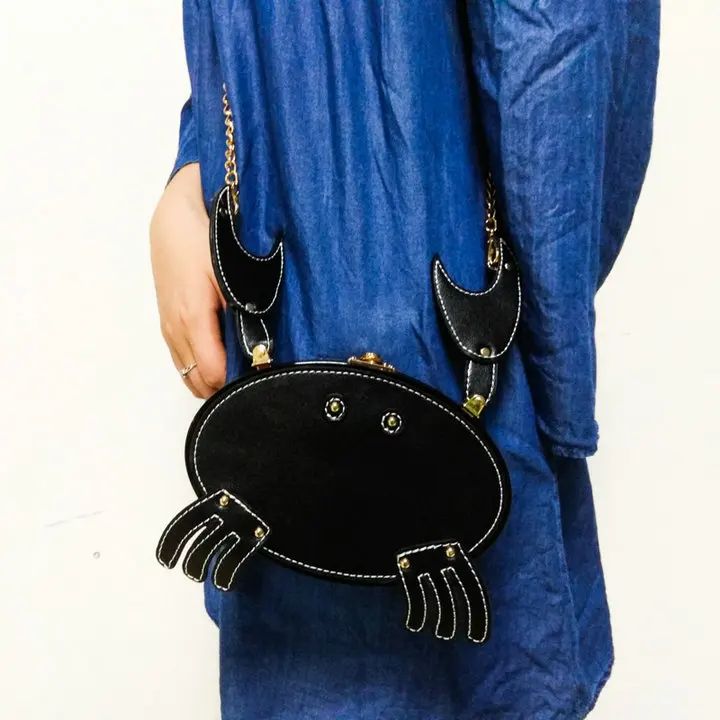 Boutique De FGG Краб \ кошка \ утка \ Собака \ Слон \ КИТ Женские повседневные сумки через плечо женская маленькая сумка через плечо Сумочка через плечо на цепочке - Цвет: Black Crab