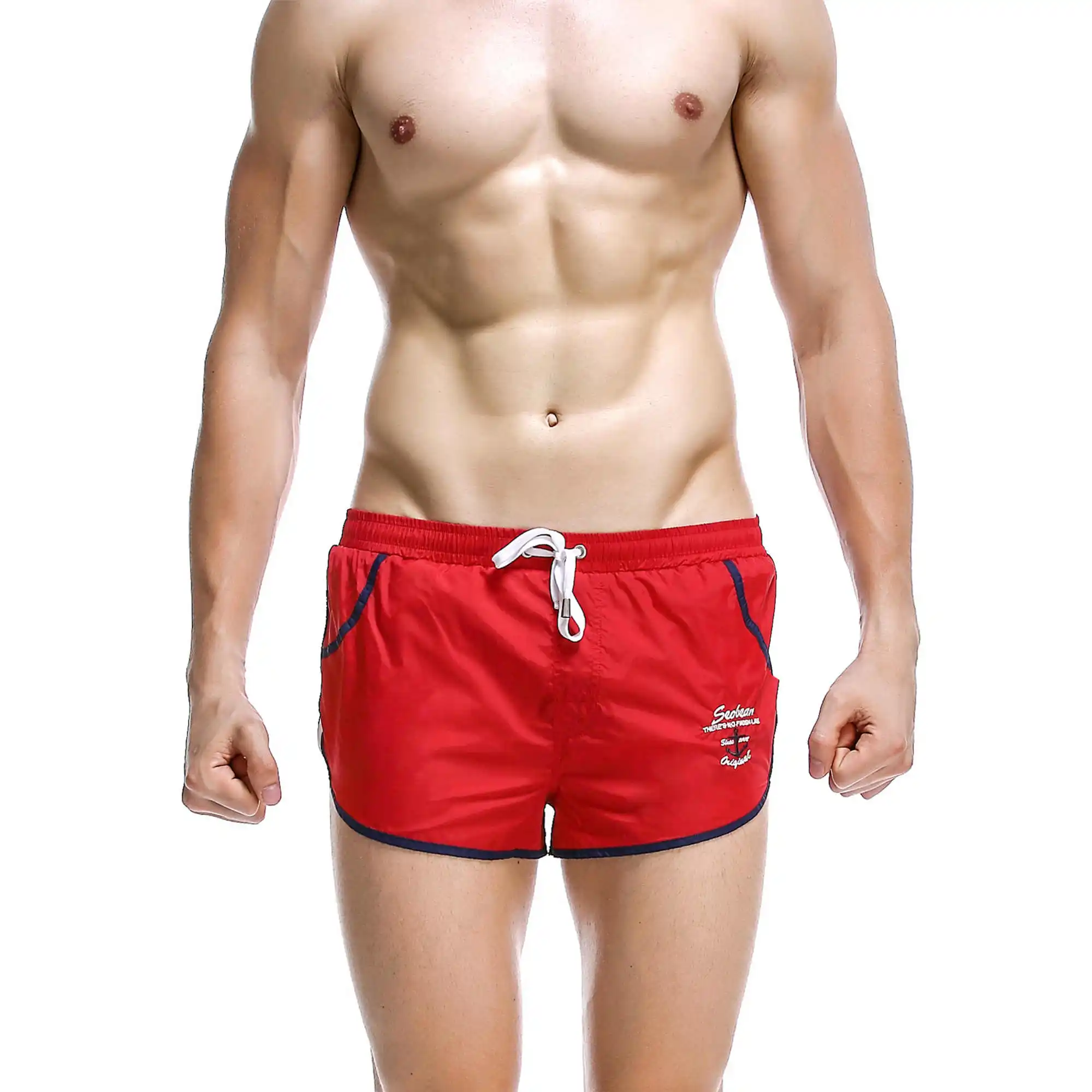 Шорты для бега, мужские спортивные быстросохнущие спортивные шорты для тренировок, фитнеса, спортзала, с принтом, с карманом, плюс шорты для бега, для бега - Цвет: Красный