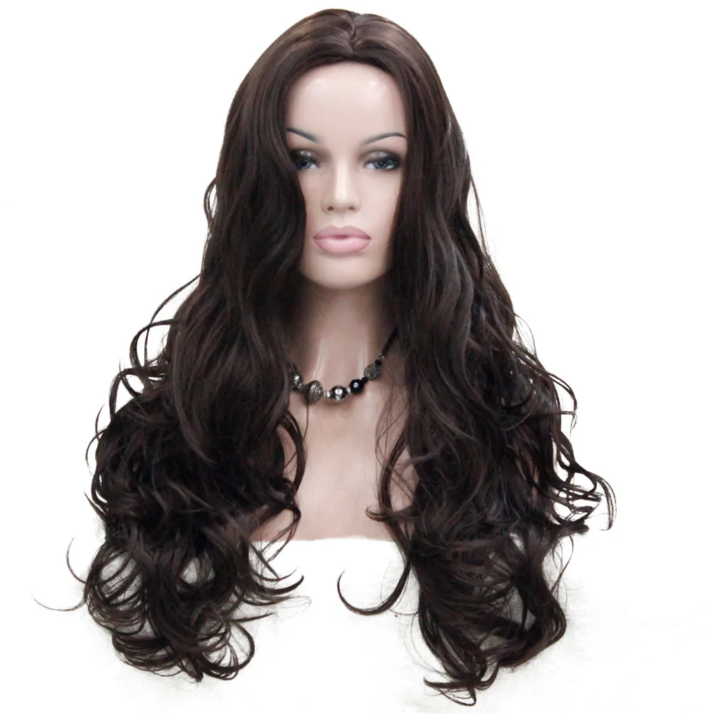 E-233 #6 new fashion sexy no bangs skin top 26 white blonde long wavy synthetic full wig (1)
