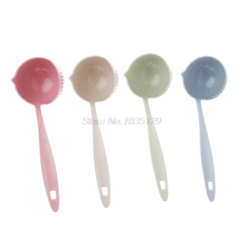 

Soup Spoon 2 in 1 Wheat Straw Long Handle Home Kitchen Porridge Ladle Filter Whosale&DropShip