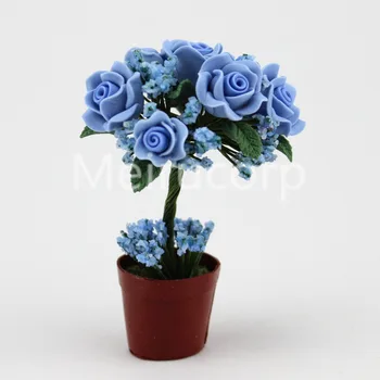 

Dollhouse 1:12 Scale Miniatures clay Blue rose flower Modeling tree