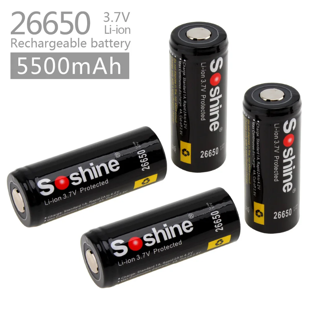 4pc 3.7V 5500mAh 26650 Li ion Rechargeable Battery with Protected PCB