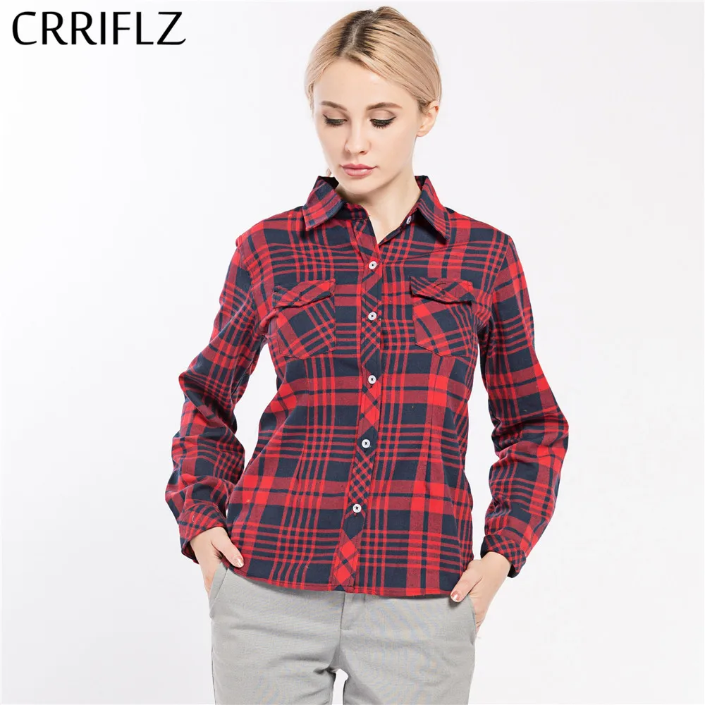 Causal Women Plaid Shirts Long Sleeve Blouse Shirt Plus Size 5XL Cotton Plaid Women Tops blusas CRRIFLZ Spring Autumn Collection