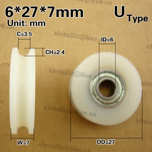 Раздвижные двери и окна колесика 6*27*7 Groove pa66 нейлона U Стиль роликовые колеса