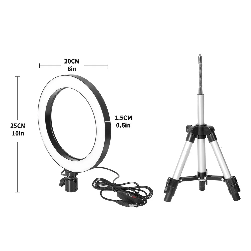 Светодиодный кольцевой светильник для студийной камеры с регулируемой яркостью и штативом для фото, мобильного телефона, видео, кольцевая лампа, штатив для Xiaomi, iphone, Canon, Nikon