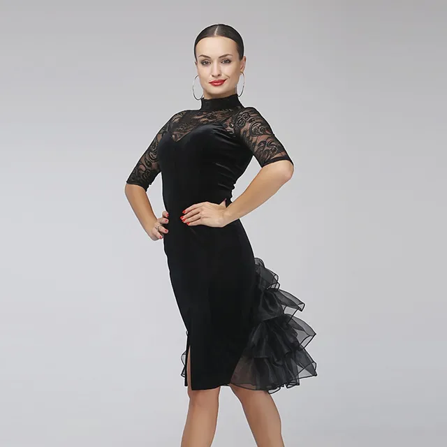 lace sleeve latin dance dress women tango dress female salsa rumba