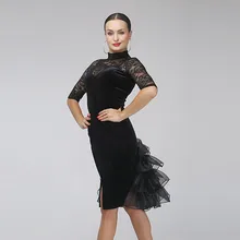 lace sleeve latin dance dress women tango dress female salsa rumba costumes small fishtail skirt canopy awning velvet dance wear