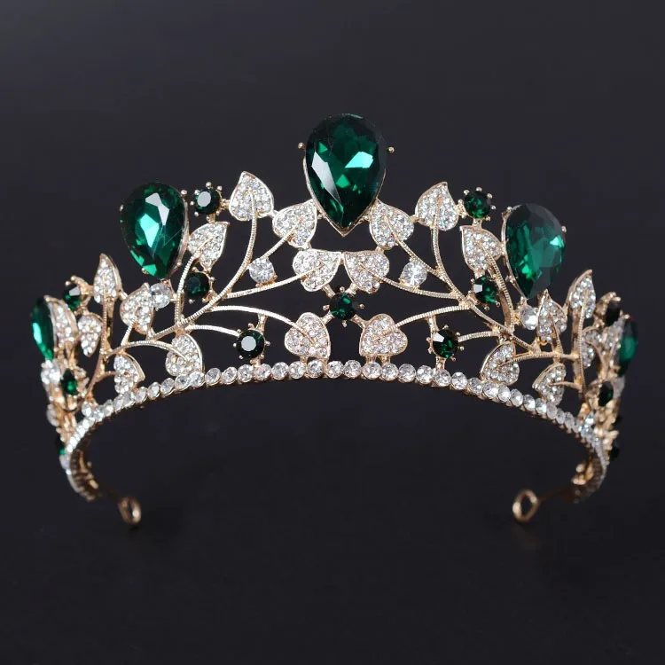 New Arrival Magnificent Blue Red Rhinestone Bridal Crown Tiaras Fashion Golden Diadem for Women Wedding Hair Accessories Jewelry