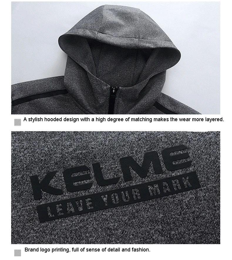 KELME мужской костюм для бега и бега, спортивная одежда для фитнеса, спортивные костюмы для отдыха, тканые теплые костюмы с капюшоном 3981513