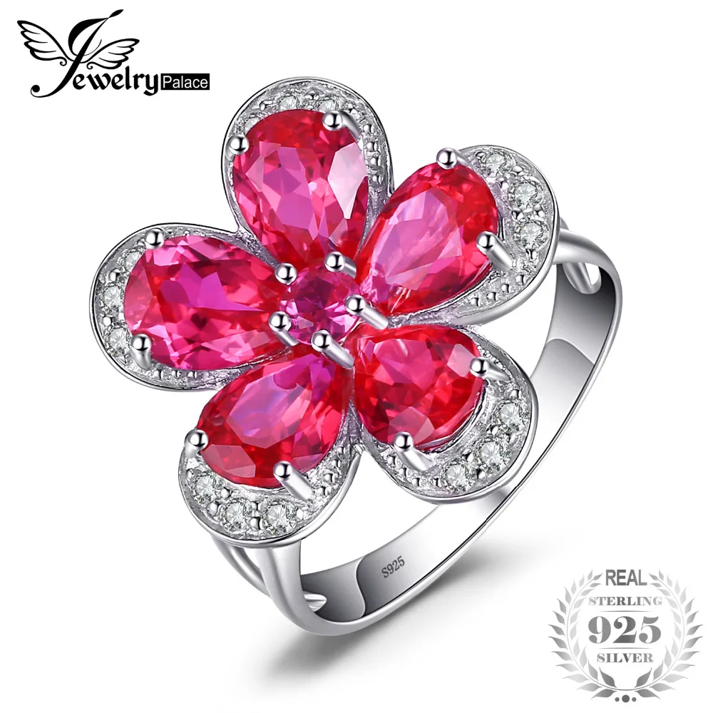 Jewelrypalace цветок 5ct создан красный рубин коктейльное кольцо стерлингового серебра