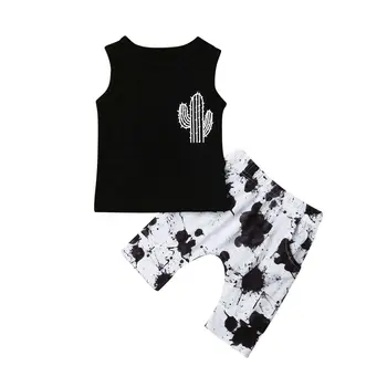 

Summer Toddler Kids Baby Boy Clothes Sleeveless Vest Tops Print Harem Shorts Pant Bottom 2PCS Clothing Set