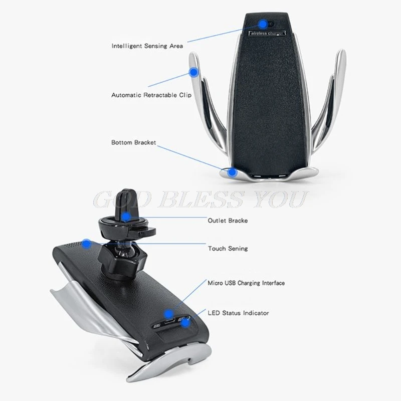 

IR Automatic Clamping Qi Wireless Car Charger Air Vent Phone Holder Charging Mount Bracket For iphone Samsung Android Cellphone