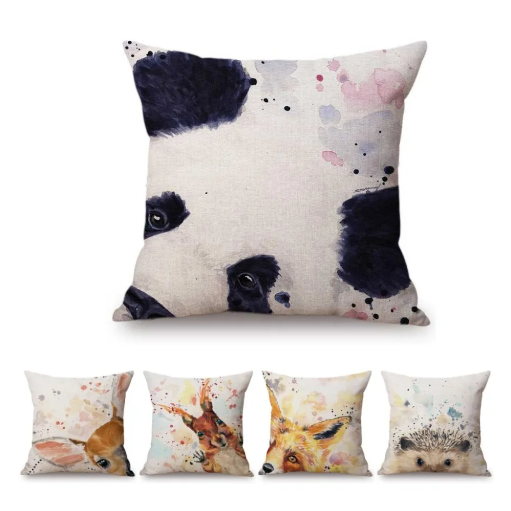 

Watercolor Splash Cute Animal Panda Deer Fox Hedgehog Living Room Sofa Throw Pillow Case Kid's Room Decoration Cushion Cover