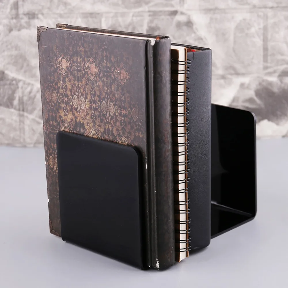 2Pcs Black Acrylic Bookends L-shaped Desk Organizer Desktop Book Holder School Stationery Office Accessories