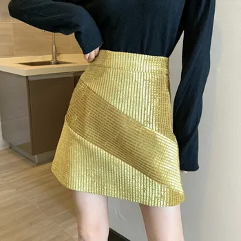 

New Arrival 2019 Pencil Skirt New Bandage Women Gold&silver Mini Skirts