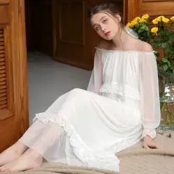 Весеннее домашнее платье Ночная рубашка Женская Плюс Размер длинная белая розовая Хлопковая пижама Кружевная Сетка повседневное Ночное