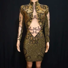 Пикантные золотистый и Черный Боди со стразами модные женские туфли блестящие танцевальная одежда костюмы этап Костюмы для вечеринки, дня рождения Купальник Одежда