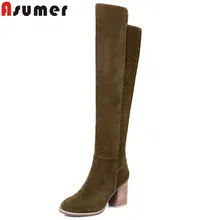 ASUMER/ модные осенне-зимние сапоги женские сапоги до колена с круглым носком на молнии сапоги на толстом высоком каблуке женские вечерние туфли Размеры 33-41