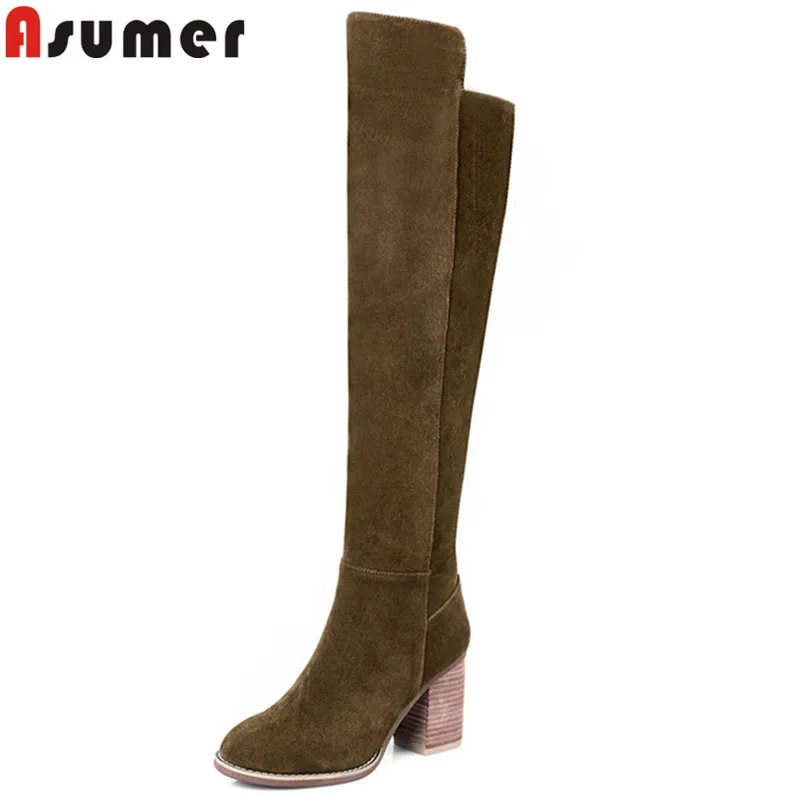 ASUMER 2018 fashion autumn winter boots women round toe zip knee high boots thick high heels boots ladies prom shoes size 33-41 ASUMER 2018 fashion autumn winter boots women round toe zip knee high boots thick high heels boots ladies prom shoes size 33-41