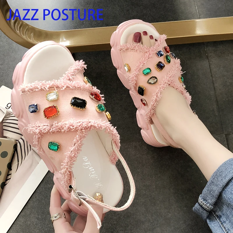 

Summer 2019 New Buckle fashion Crystal open-toe sandals women sandals Waterproof wedges casual shoes Fish mouth sandals y680