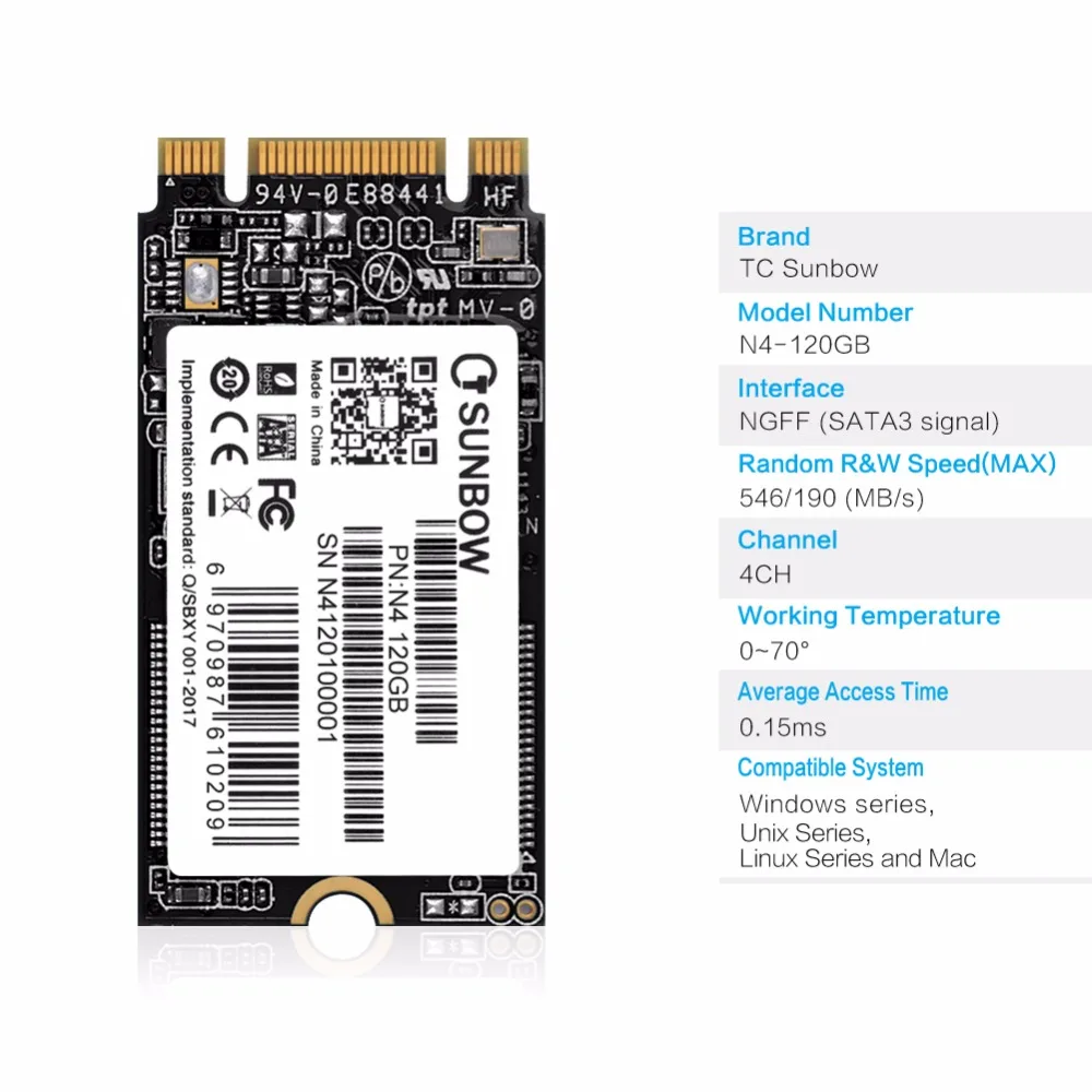 TC-SUNBOW N4-120GB N4-240GB M.2 22*42 NGFF Новое поступление 453/380 МБ/с. 312/175 МБ/с. для 120 ГБ 240 ГБ SSD