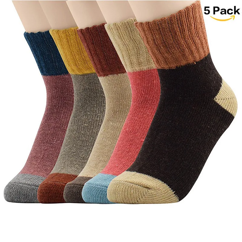 AZUE 5 пар теплые носки для зимы Повседневные вязаные шерстяные носки с рождественскими оленями удобные носки для мужчин и женщин - Цвет: As the picture shows