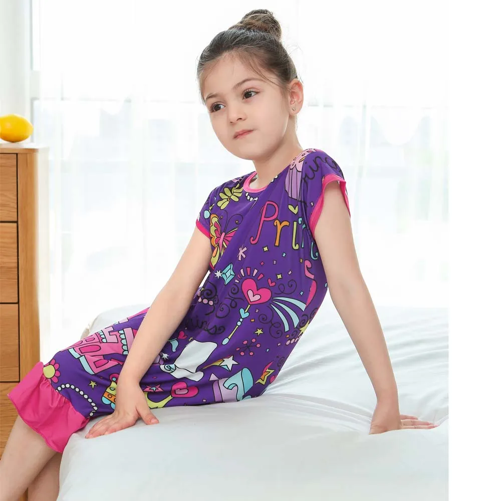 Новые детские фиолетовые ночные рубашки принцессы, детское ночное платье из спандекса для девочек, детская одежда для сна, детские пижамы, Детская ночная рубашка