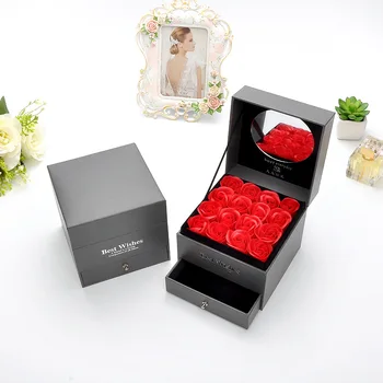 

Soap Rose flower Double Drawer Wood Necklace Gift Box Girl Valentine Jewelry Gift Box Bag Mother Birthday Gift Box